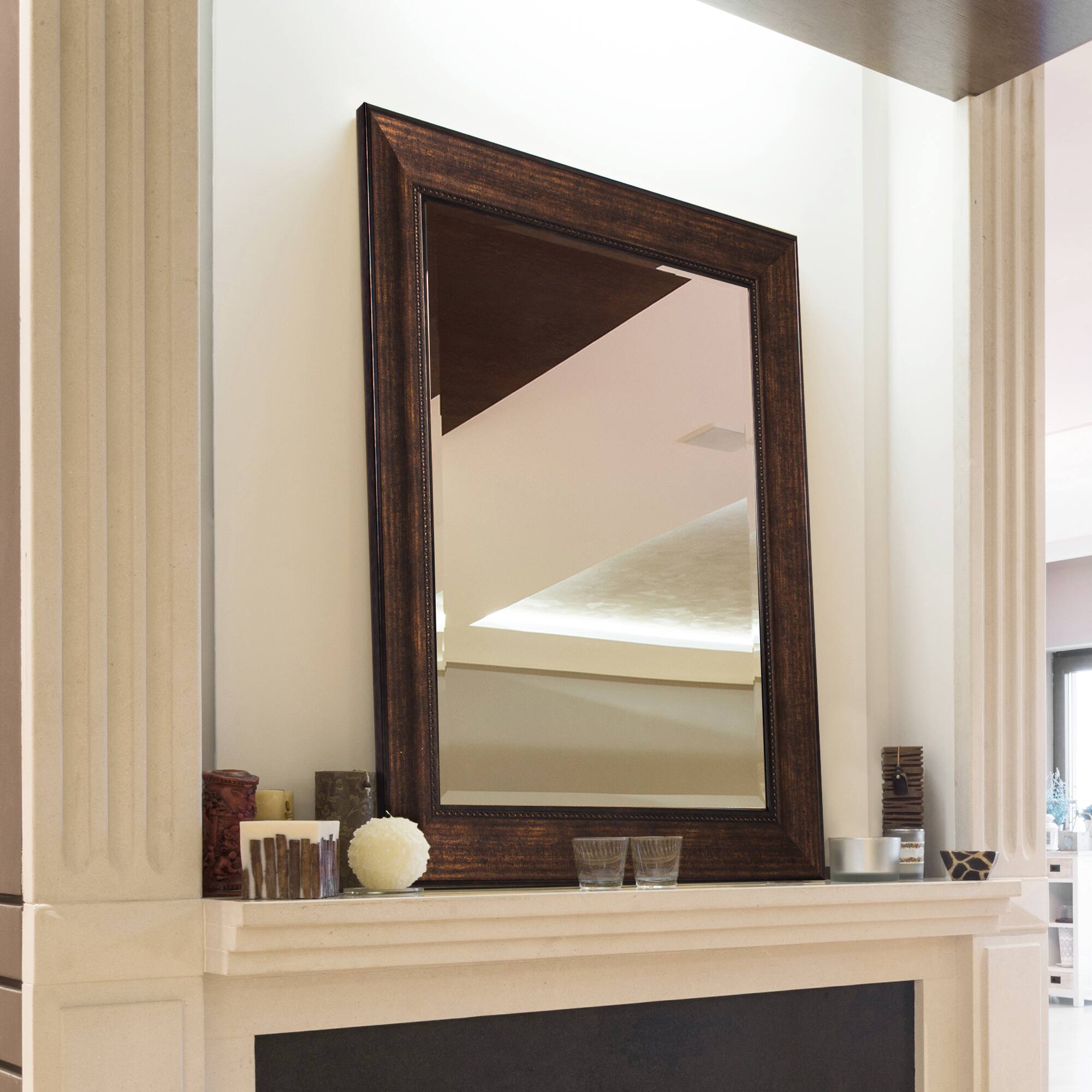 Head West® 34.5" Deep Bronze Beaded Rectangular Framed Beveled Accent Wall Mirror